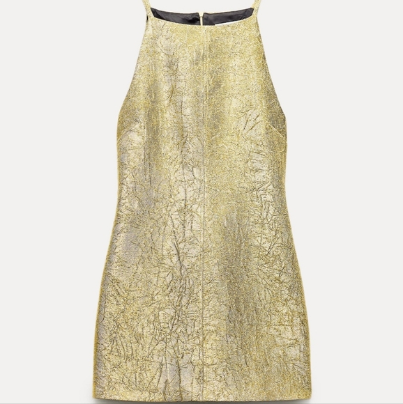 BRAND NEW ZARA SHINY GOLD DRESS SIZE SMALL - Picture 1 of 8